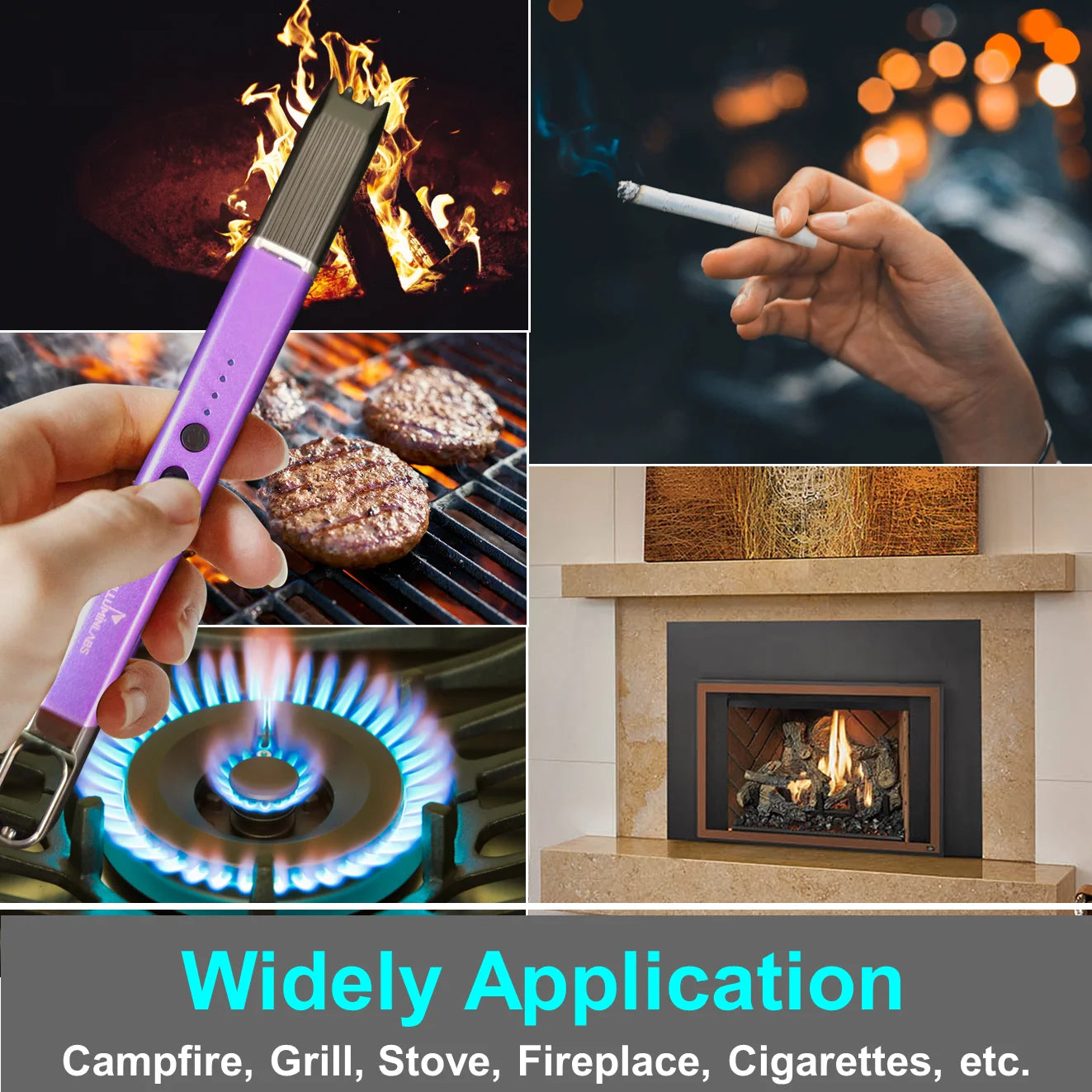 Electric Lighter - USB Rechargeable Candle Lighter, Windproof Flameless Plasma Arc Lighter for BBQ Grill, Camping, Stove, 7.5" Long Stick Lighter,Purple