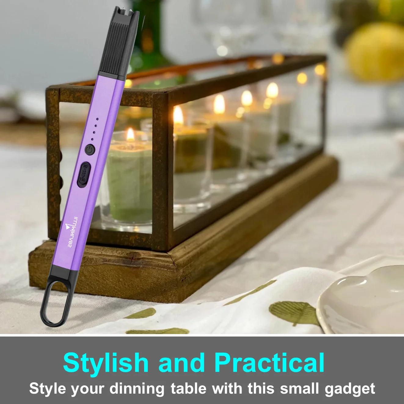 Electric Lighter - USB Rechargeable Candle Lighter, Windproof Flameless Plasma Arc Lighter for BBQ Grill, Camping, Stove, 7.5" Long Stick Lighter,Purple