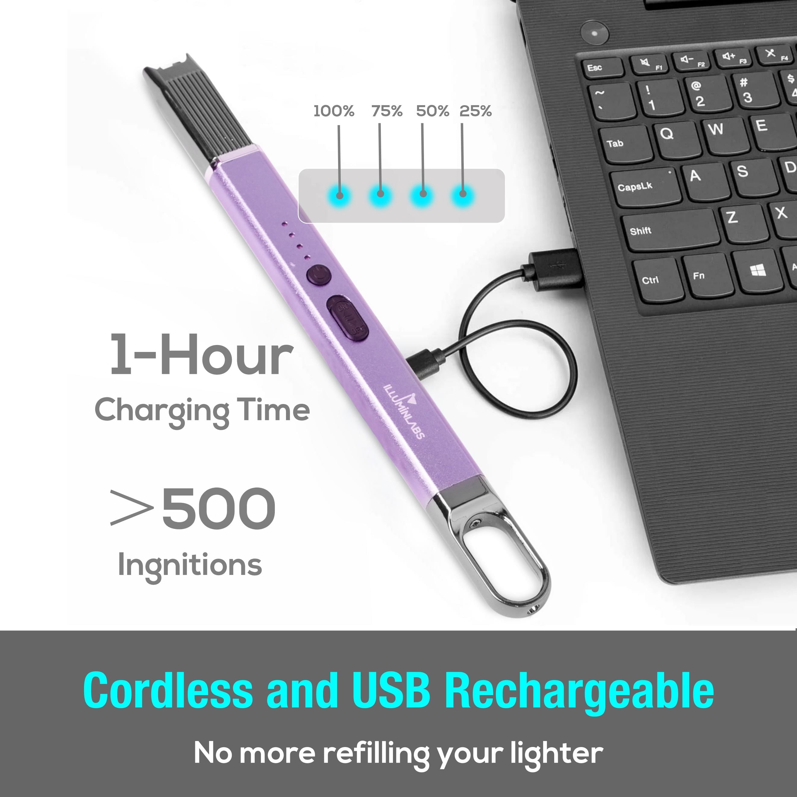 Electric Lighter - USB Rechargeable Candle Lighter, Windproof Flameless Plasma Arc Lighter for BBQ Grill, Camping, Stove, 7.5" Long Stick Lighter,Purple