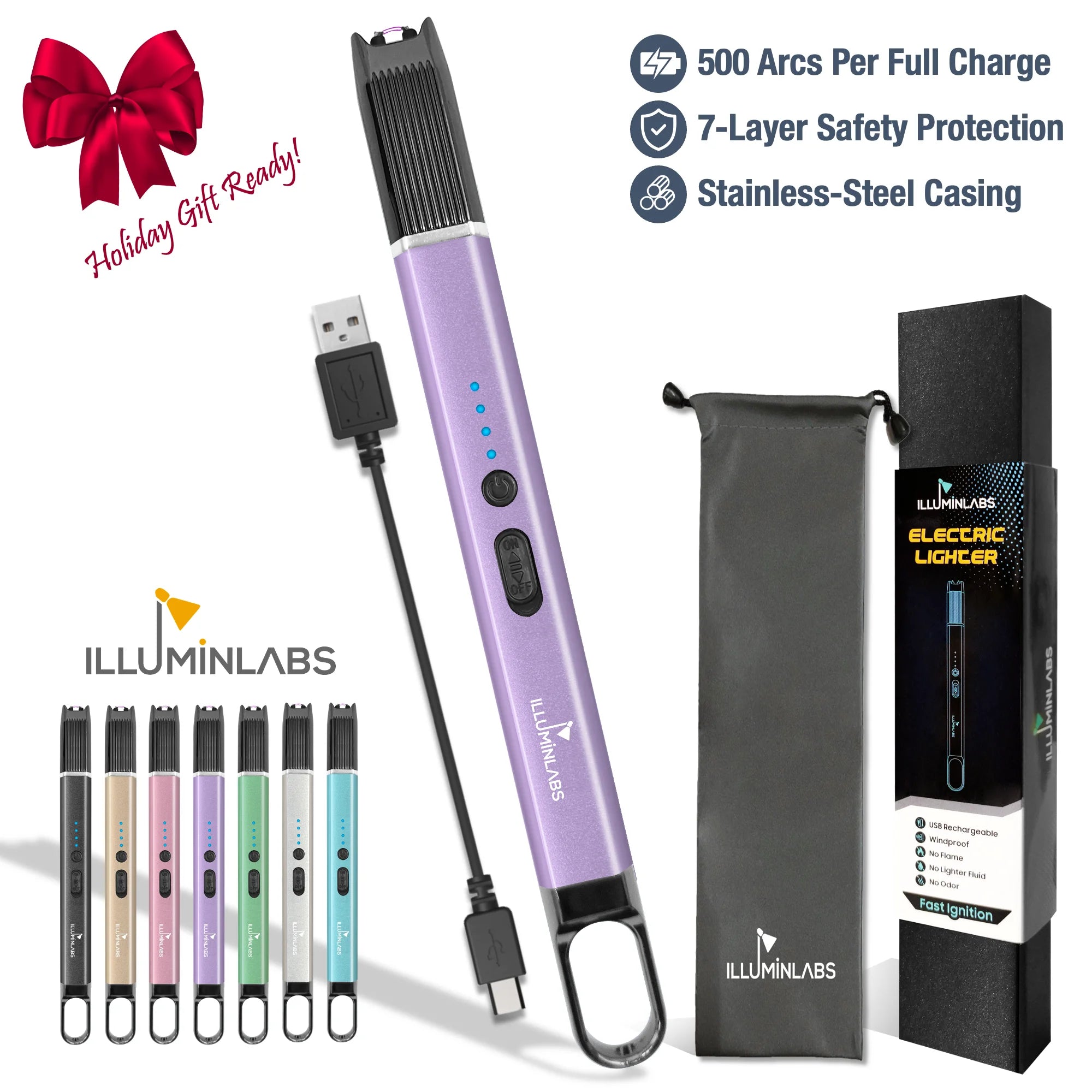 Electric Lighter - USB Rechargeable Candle Lighter, Windproof Flameless Plasma Arc Lighter for BBQ Grill, Camping, Stove, 7.5" Long Stick Lighter,Purple