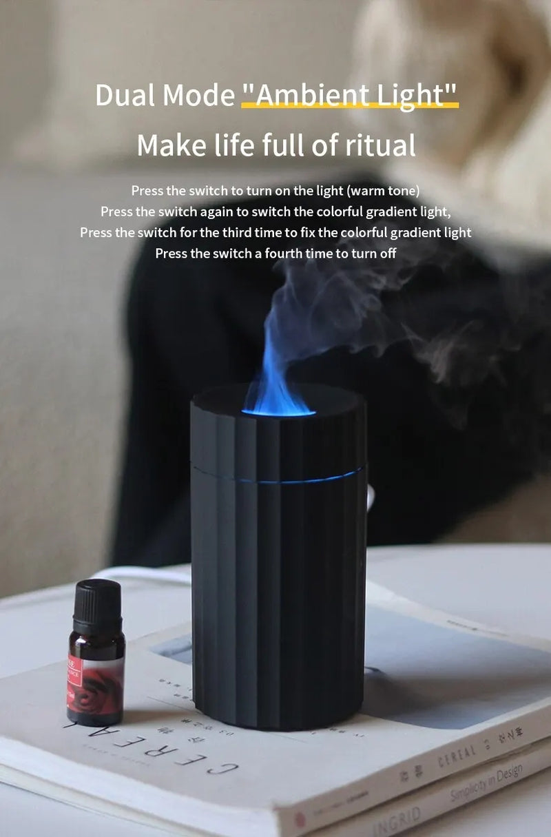 Air Humidifier with Flame Effect Essential Oil Diffuser Quiet Aroma Diffuser Home Fragrances Car Refresh