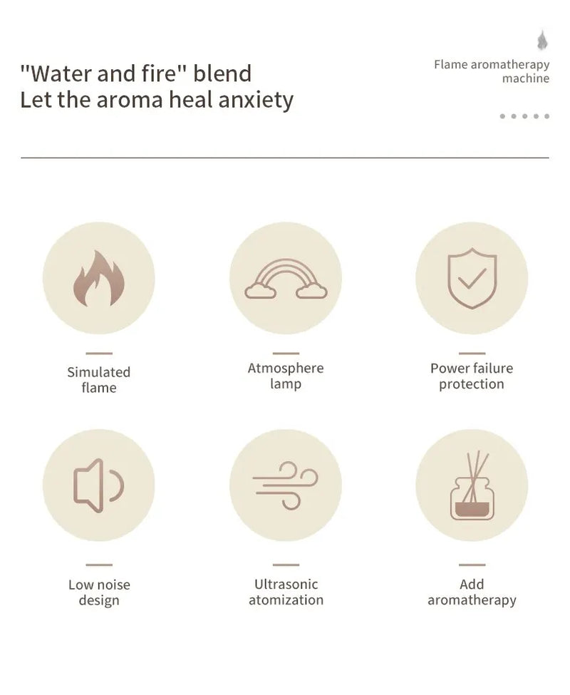 Air Humidifier with Flame Effect Essential Oil Diffuser Quiet Aroma Diffuser Home Fragrances Car Refresh