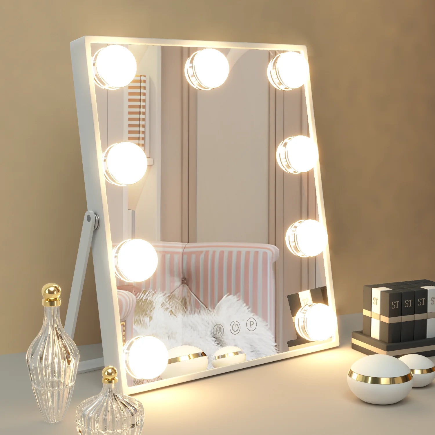 9 LED Bulbs Hollywood Vanity Mirror with Lights, Hollywood Makeup Mirror, Small Vanity Lighted Mirror with 3 Color Lighting Modes, Smart Touch Control