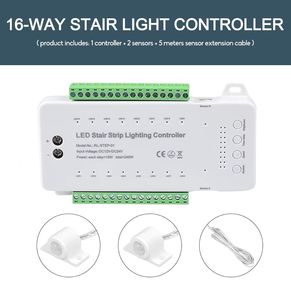 Smart Stair LED Motion Sensor Light Strip 16 Channel Dimming Light Indoor Motion Night Light DC12V COB LED Strip for Stairway