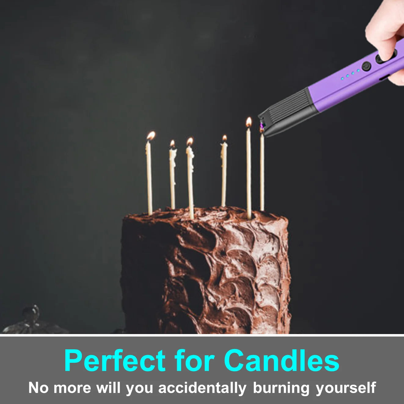 Electric Lighter - USB Rechargeable Candle Lighter, Windproof Flameless Plasma Arc Lighter for BBQ Grill, Camping, Stove, 7.5" Long Stick Lighter,Purple