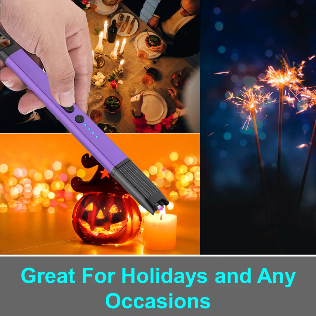 Electric Lighter - USB Rechargeable Candle Lighter, Windproof Flameless Plasma Arc Lighter for BBQ Grill, Camping, Stove, 7.5" Long Stick Lighter,Purple
