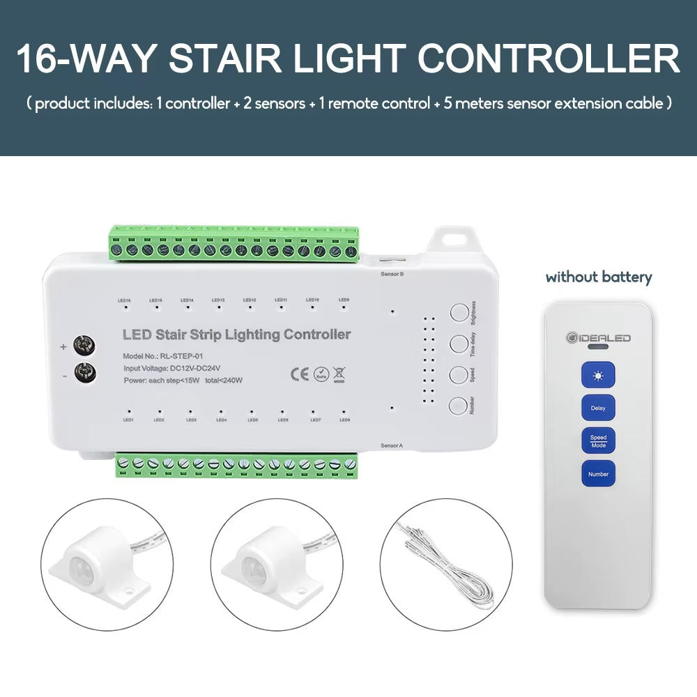 Smart Stair LED Motion Sensor Light Strip 16 Channel Dimming Light Indoor Motion Night Light DC12V COB LED Strip for Stairway