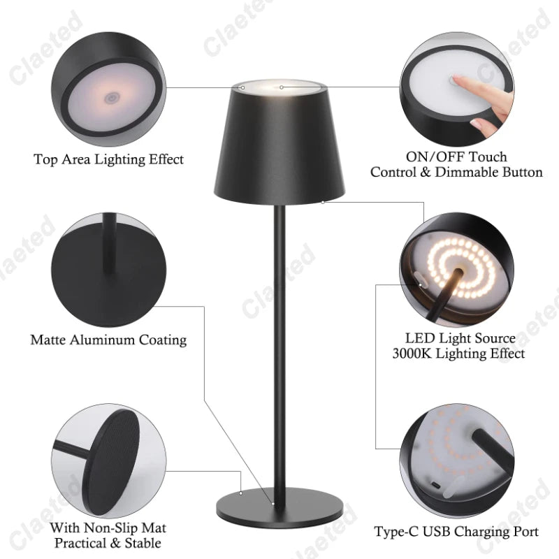 Cordless Table Lamp for Bedroom Rechargeable Wireless Touch Lamp Camping Candle Creative Lamp Rechargeable Coffee Bar Desk Lamp