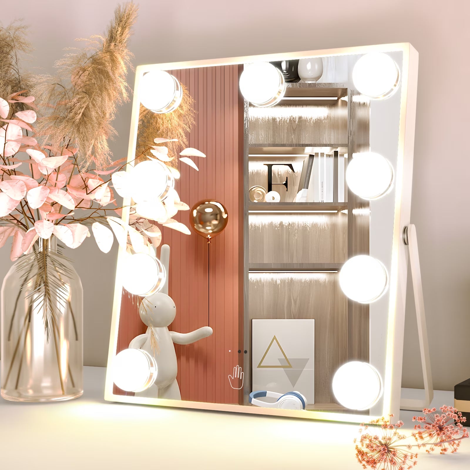9 LED Bulbs Hollywood Vanity Mirror with Lights, Hollywood Makeup Mirror, Small Vanity Lighted Mirror with 3 Color Lighting Modes, Smart Touch Control