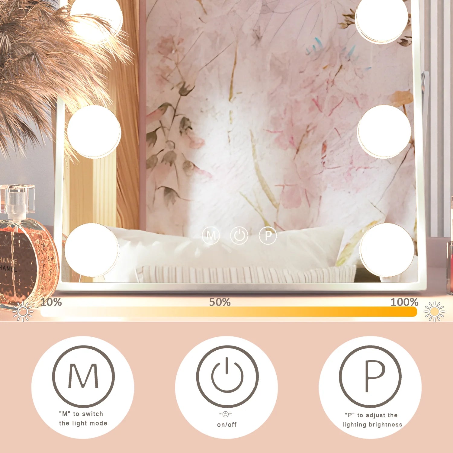 9 LED Bulbs Hollywood Vanity Mirror with Lights, Hollywood Makeup Mirror, Small Vanity Lighted Mirror with 3 Color Lighting Modes, Smart Touch Control